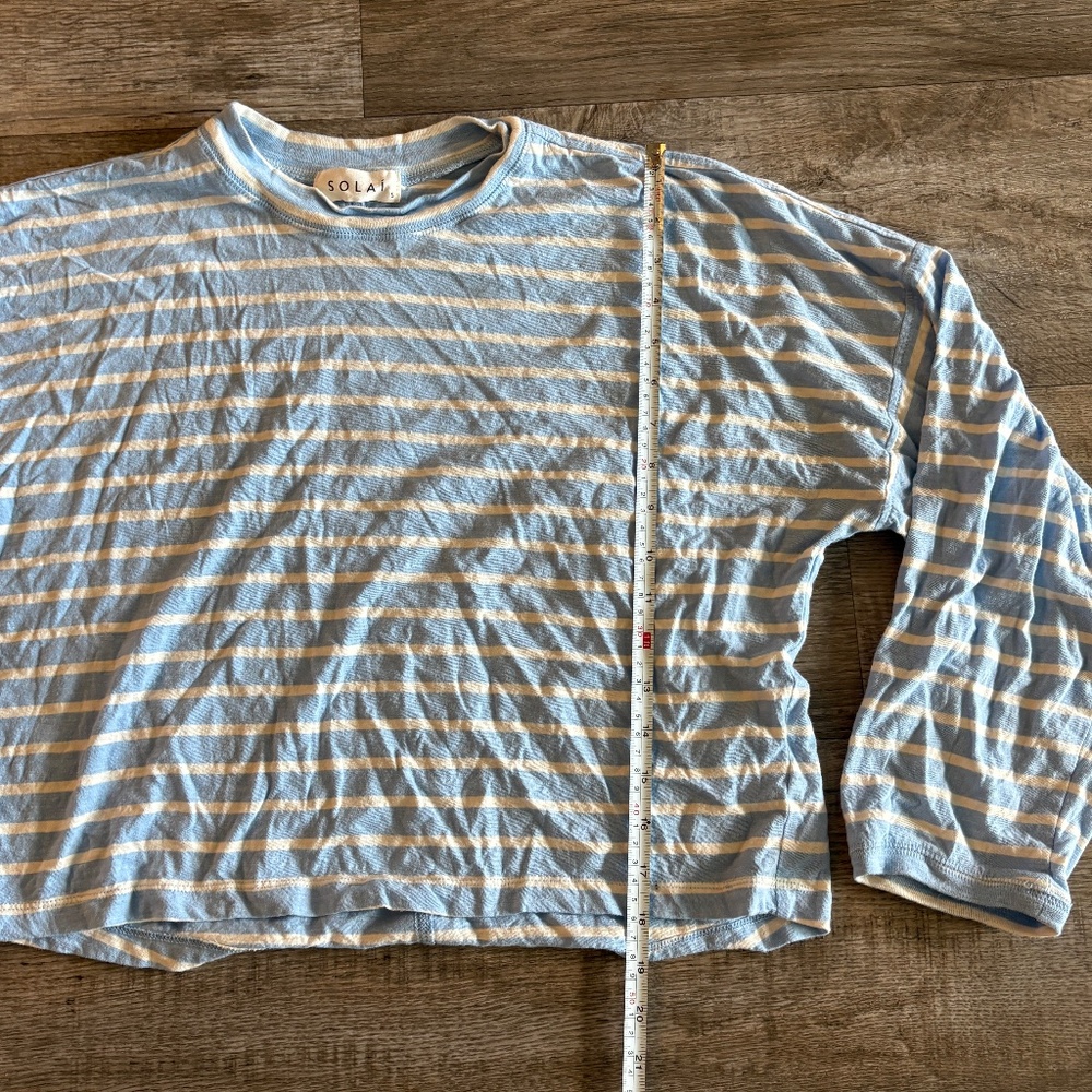 SOLAI the Label Striped Top Blue White 100% Cotton Long sleeve crop top - Picture 5 of 9